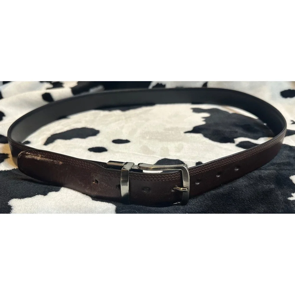 Tommy Bahama Mens‎ Reversible Leather Belt Black Brown Silver Buckle Size 38-40